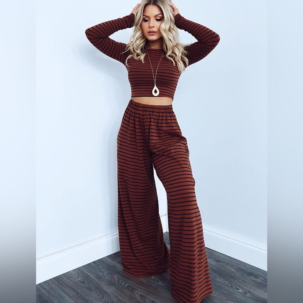 NWT Brown Striped Two Piece Set